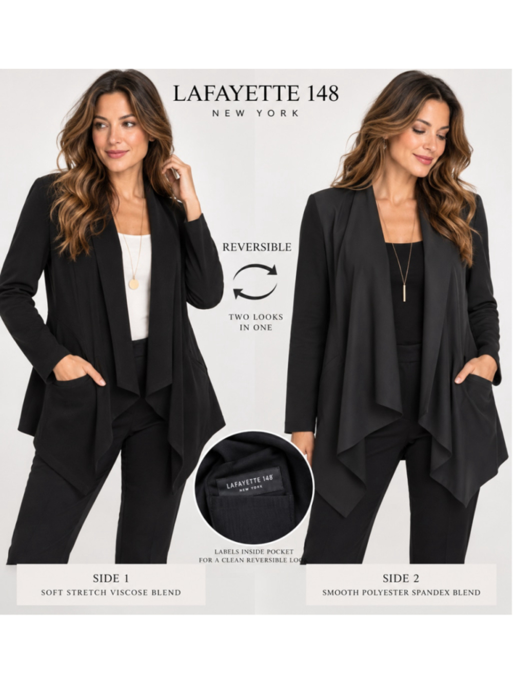 Lafayette 148 New York M Reversible Black Waterfall Long Jacket Cardigan